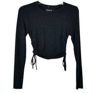 Abercrombie & Fitch Womens Soft AF Crop Top Size XS Black Long Sleeve Ruched